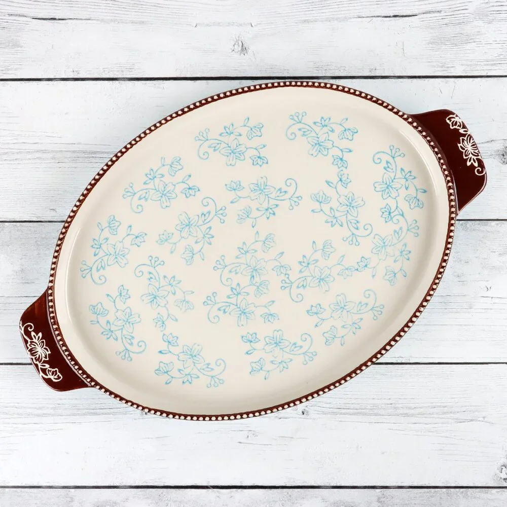 Temp-Tations Floral Lace Light Blue & White Oval and Dot Textured Rim